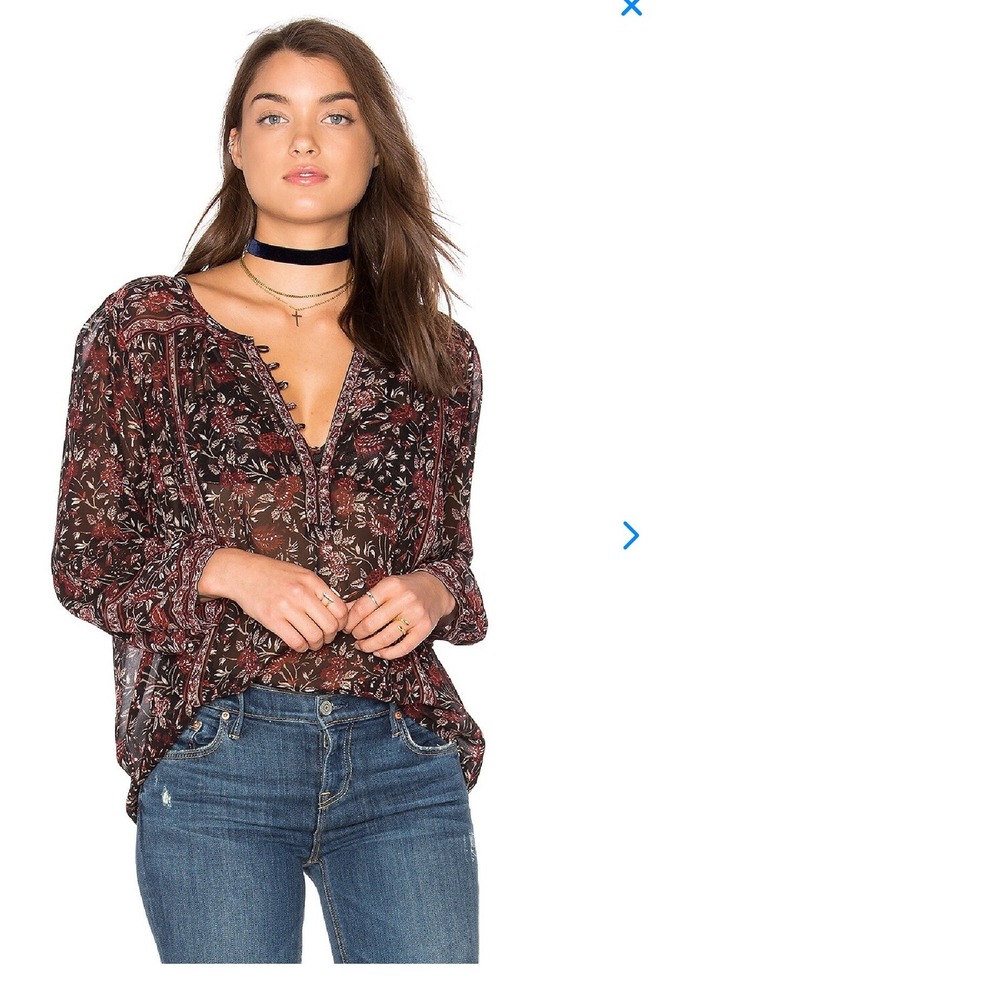Joie Womens Silk Rosalind Blouse XS Black Red Floral Boho Top Fall Romantic Work